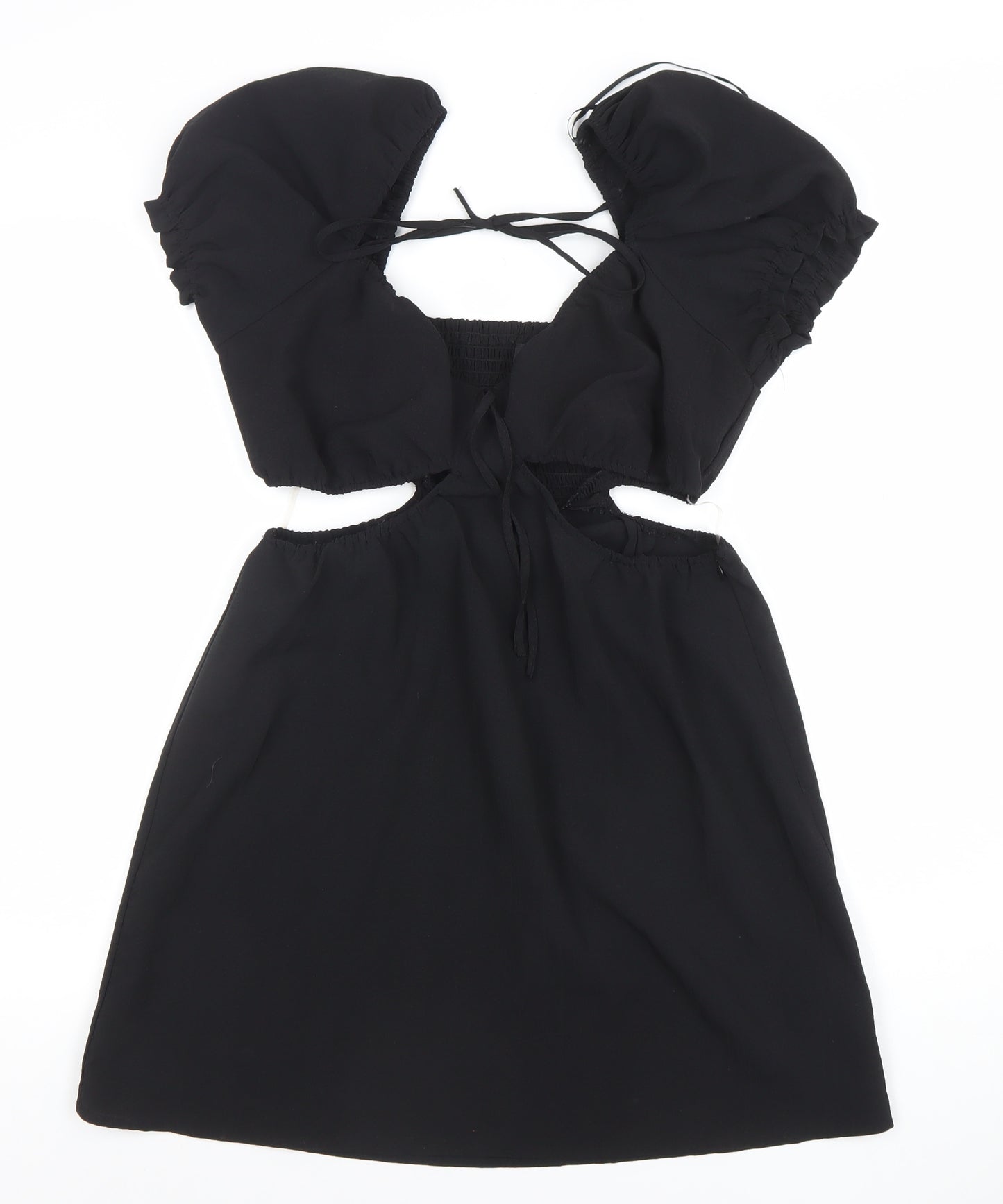 H&M Women’s Black A-Line Puff Sleeve Cut Out Mini Dress Size 14