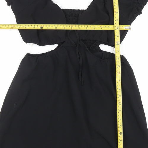 H&M Women’s Black A-Line Puff Sleeve Cut Out Mini Dress Size 14