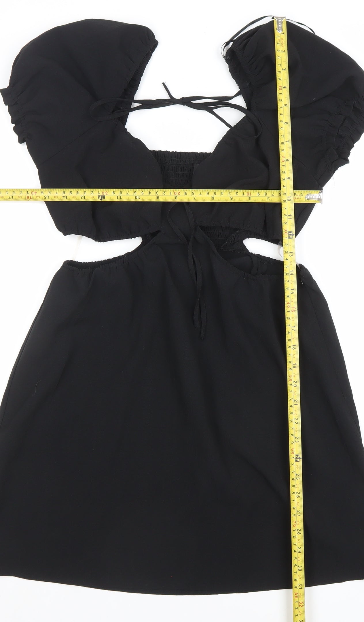 H&M Women’s Black A-Line Puff Sleeve Cut Out Mini Dress Size 14