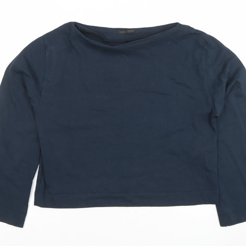 Zara Women Blue Cotton Boat Neck 3/4 Sleeve Blouse Size 12