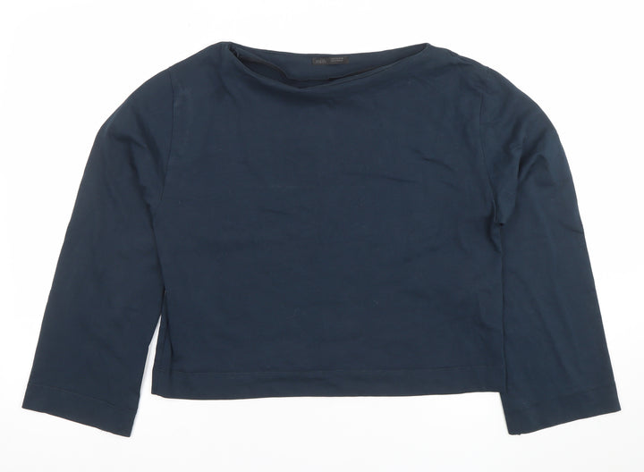 Zara Women Blue Cotton Boat Neck 3/4 Sleeve Blouse Size 12