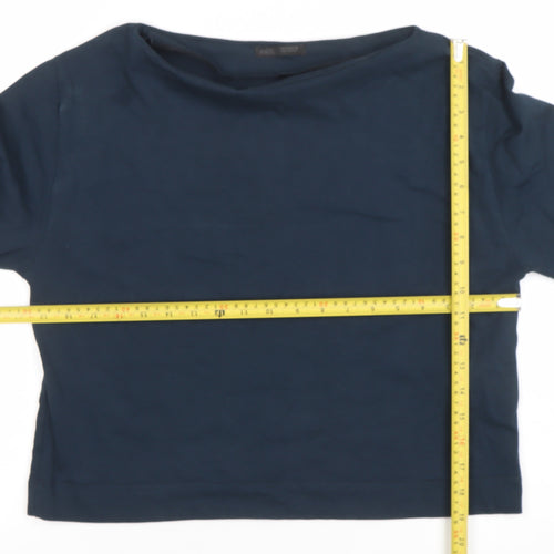 Zara Women Blue Cotton Boat Neck 3/4 Sleeve Blouse Size 12