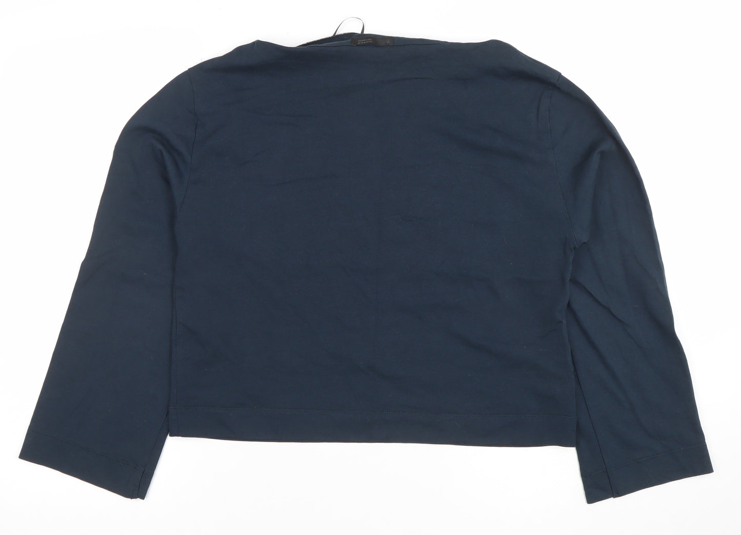 Zara Women Blue Cotton Boat Neck 3/4 Sleeve Blouse Size 12