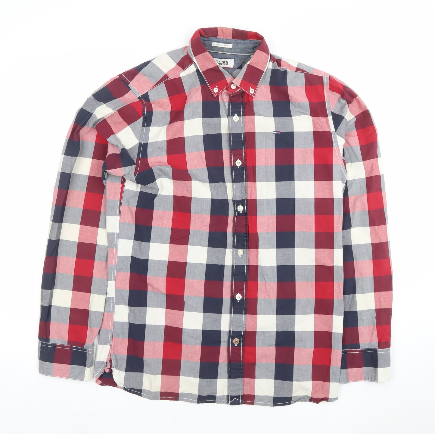 Tommy Hilfiger Denim Men's Red Check Long Sleeve Button-Up Shirt Size S