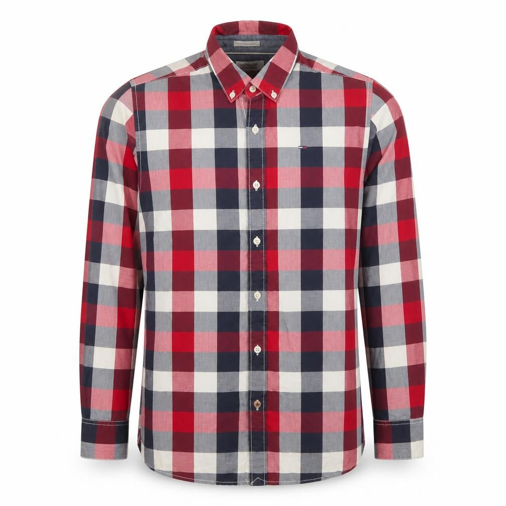 Tommy Hilfiger Denim Men's Red Check Long Sleeve Button-Up Shirt Size S