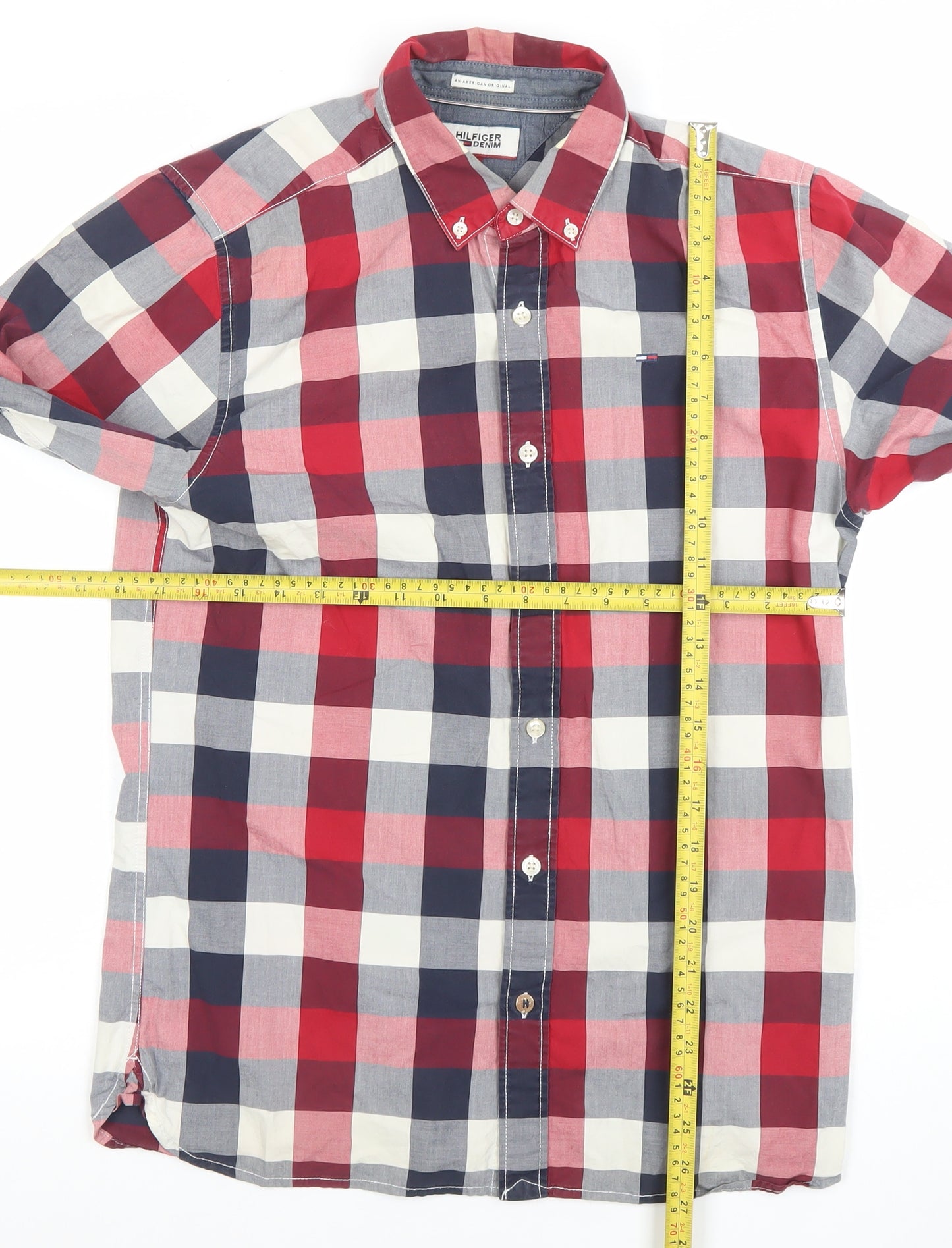 Tommy Hilfiger Denim Men's Red Check Long Sleeve Button-Up Shirt Size S