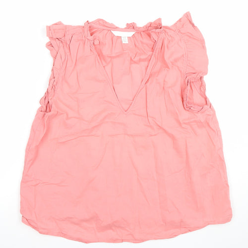 H&M Womens Pink 2XS Ruffle V-Neck Sleeveless Cotton Blouse