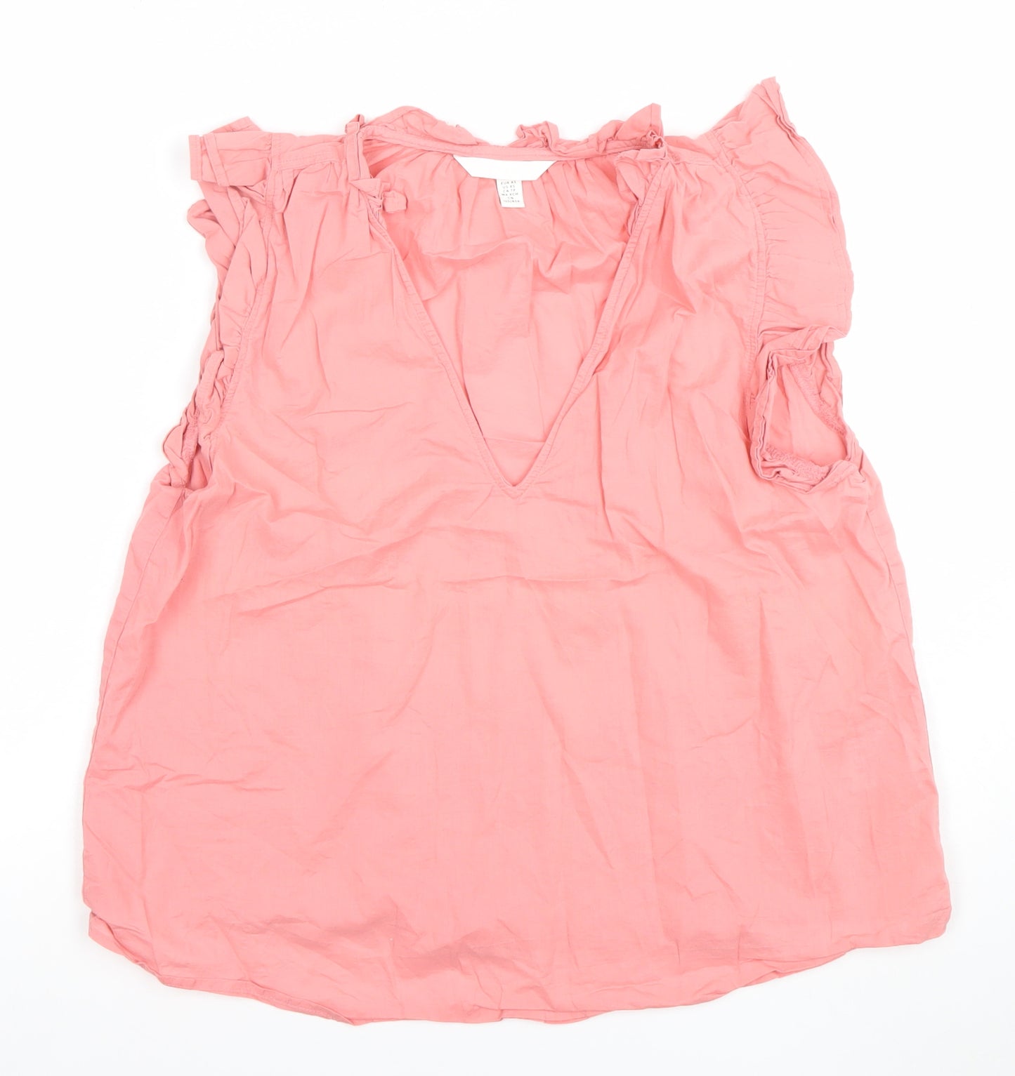 H&M Womens Pink 2XS Ruffle V-Neck Sleeveless Cotton Blouse