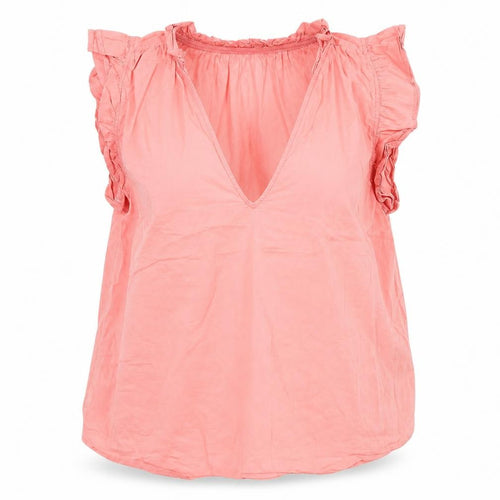 H&M Womens Pink 2XS Ruffle V-Neck Sleeveless Cotton Blouse