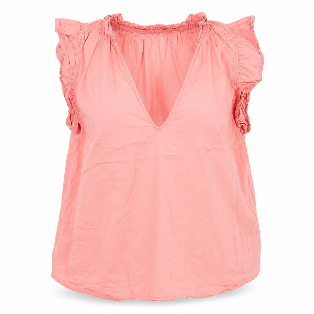 H&M Womens Pink 2XS Ruffle V-Neck Sleeveless Cotton Blouse