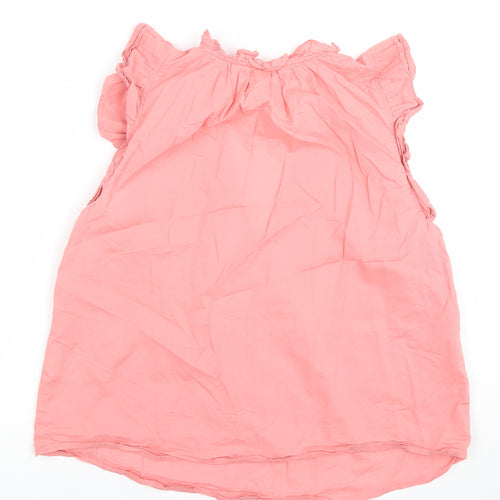 H&M Womens Pink 2XS Ruffle V-Neck Sleeveless Cotton Blouse