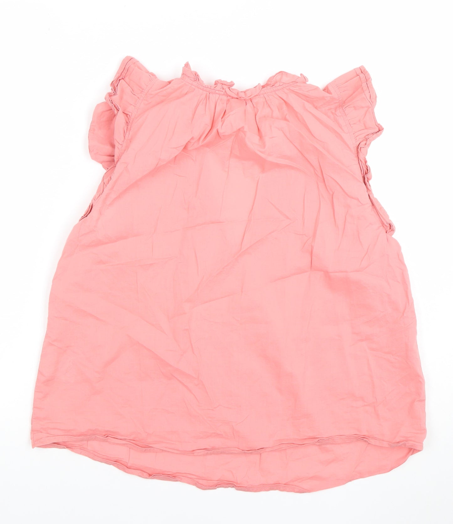 H&M Womens Pink 2XS Ruffle V-Neck Sleeveless Cotton Blouse