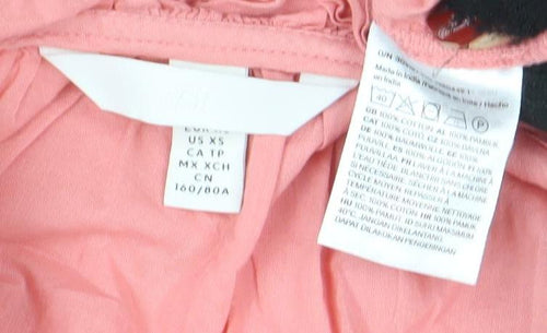 H&M Womens Pink 2XS Ruffle V-Neck Sleeveless Cotton Blouse