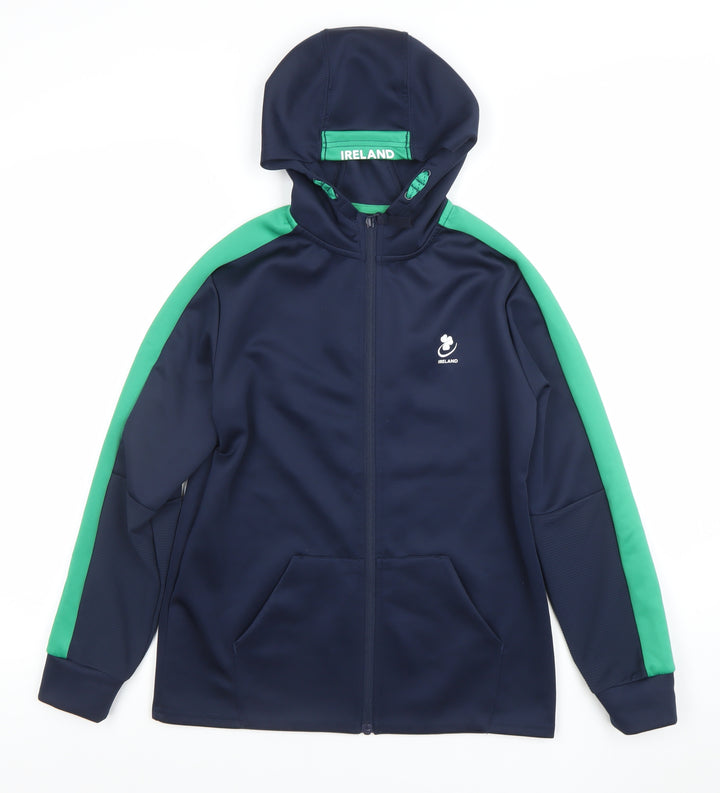 Dunnes Stores Boys Navy Green Full Zip Hoodie Size 10-11 Years Ireland Print