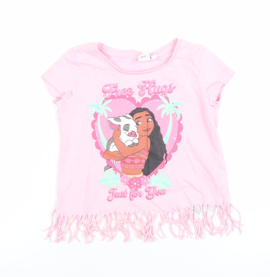Disney Princess Moana Pink Fringe T-Shirt Girls 5-6 Years - Free Hugs Design