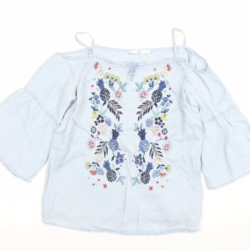 Marks and Spencer Girls Blue Embroidered Off Shoulder Blouse 11-12 Years
