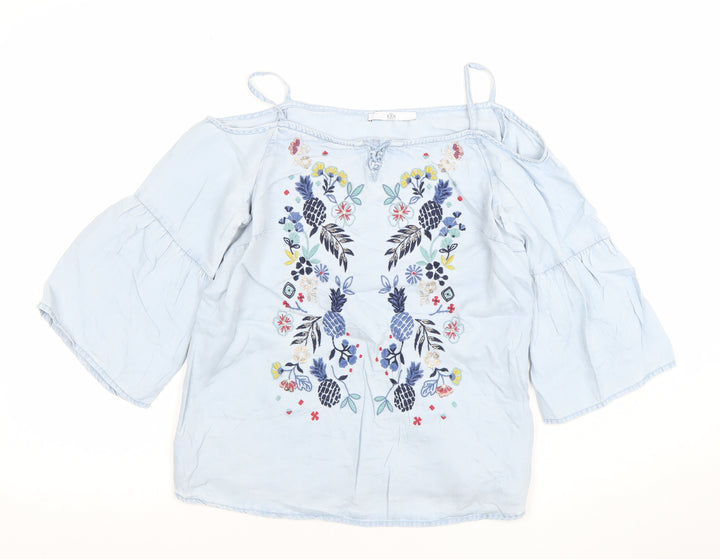 Marks and Spencer Girls Blue Embroidered Off Shoulder Blouse 11-12 Years