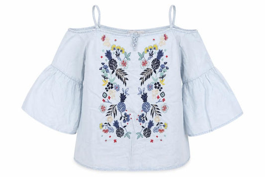 Marks & Spencer Girls Blue Embroidered Off Shoulder Blouse 11-12 Years