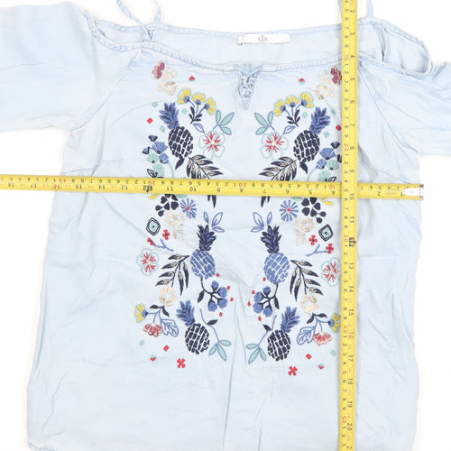 Marks and Spencer Girls Blue Embroidered Off Shoulder Blouse 11-12 Years