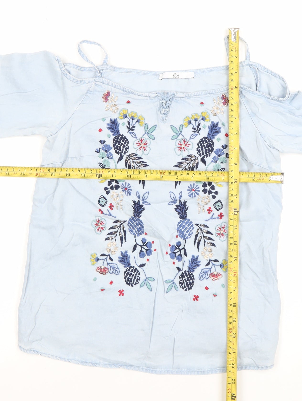 Marks and Spencer Girls Blue Embroidered Off Shoulder Blouse 11-12 Years