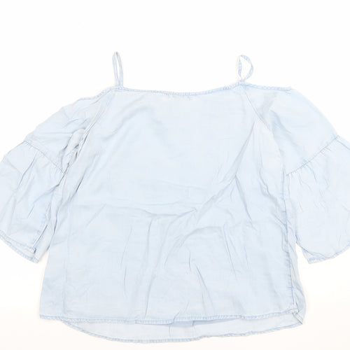 Marks and Spencer Girls Blue Embroidered Off Shoulder Blouse 11-12 Years