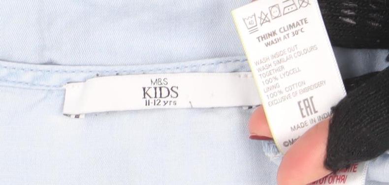 Marks and Spencer Girls Blue Embroidered Off Shoulder Blouse 11-12 Years