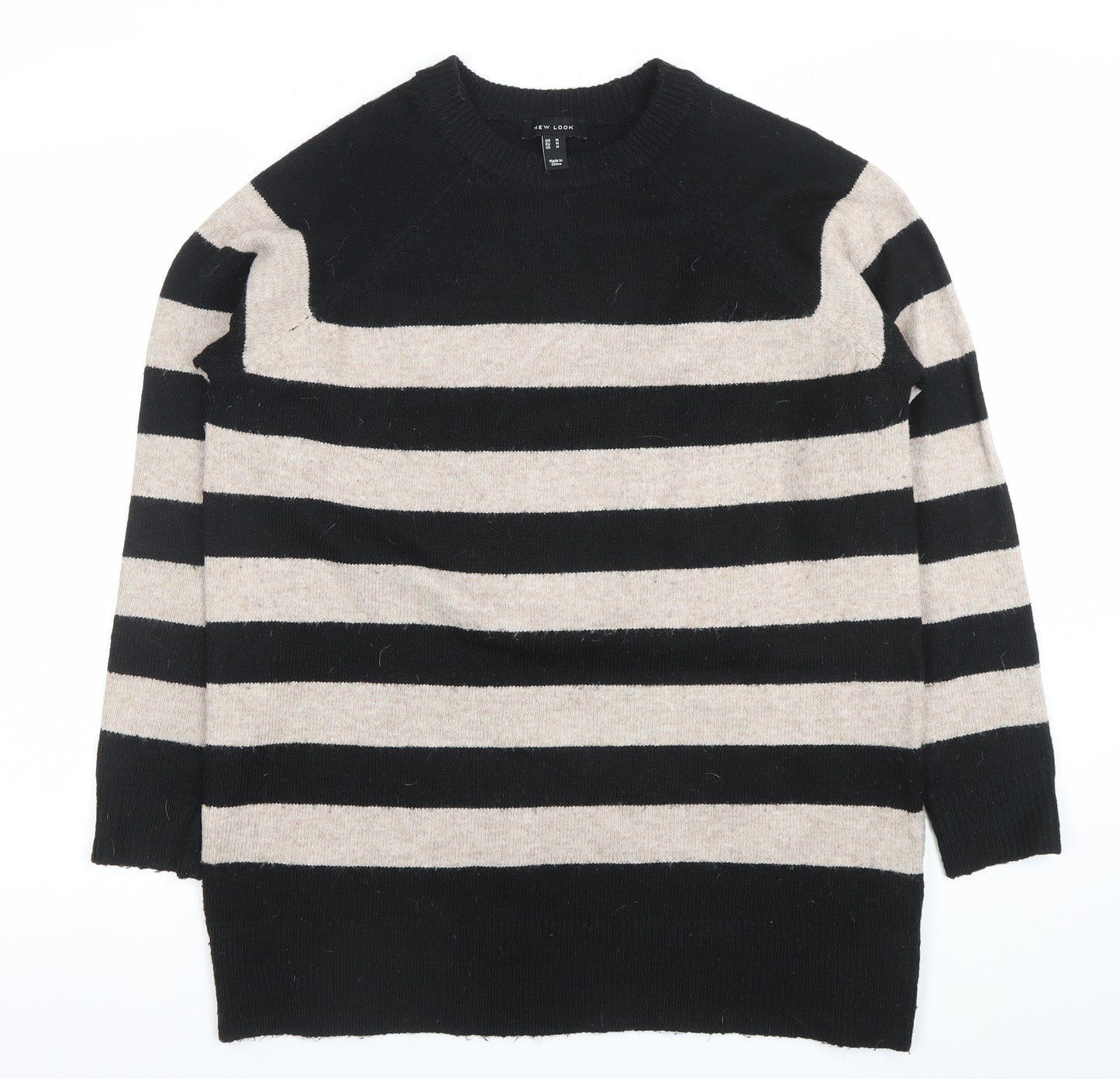 New Look Women's Black & Beige Striped Knit Jumper M