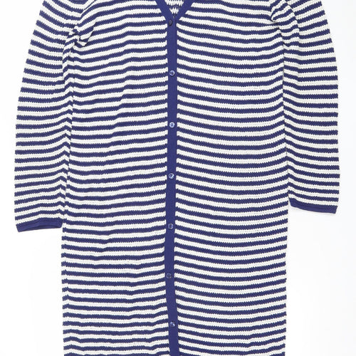ZARA Women Blue White Striped Knit Shirt Dress L