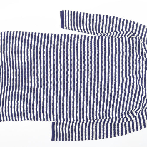 ZARA Women Blue White Striped Knit Shirt Dress L