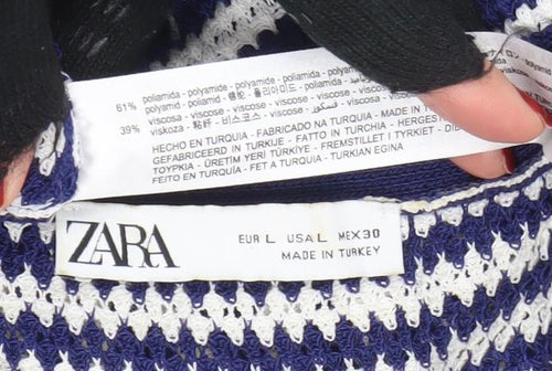 ZARA Women Blue White Striped Knit Shirt Dress L