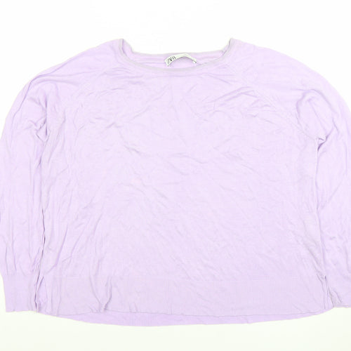 ZARA Women Purple Knit Crew Neck Long Sleeve Pullover Jumper Size L