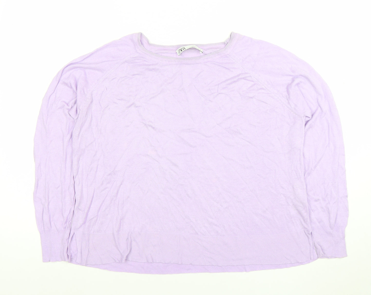 ZARA Women Purple Knit Crew Neck Long Sleeve Pullover Jumper Size L