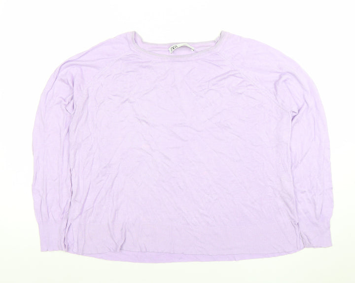 ZARA Women Purple Knit Crew Neck Long Sleeve Pullover Jumper Size L