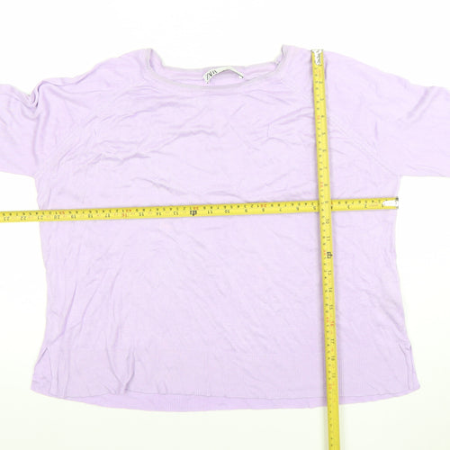 ZARA Women Purple Knit Crew Neck Long Sleeve Pullover Jumper Size L