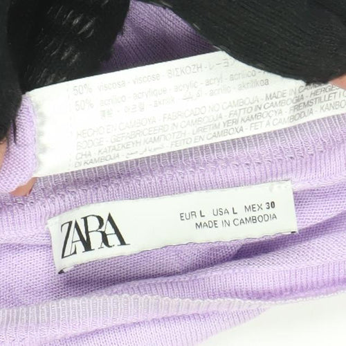 ZARA Women Purple Knit Crew Neck Long Sleeve Pullover Jumper Size L