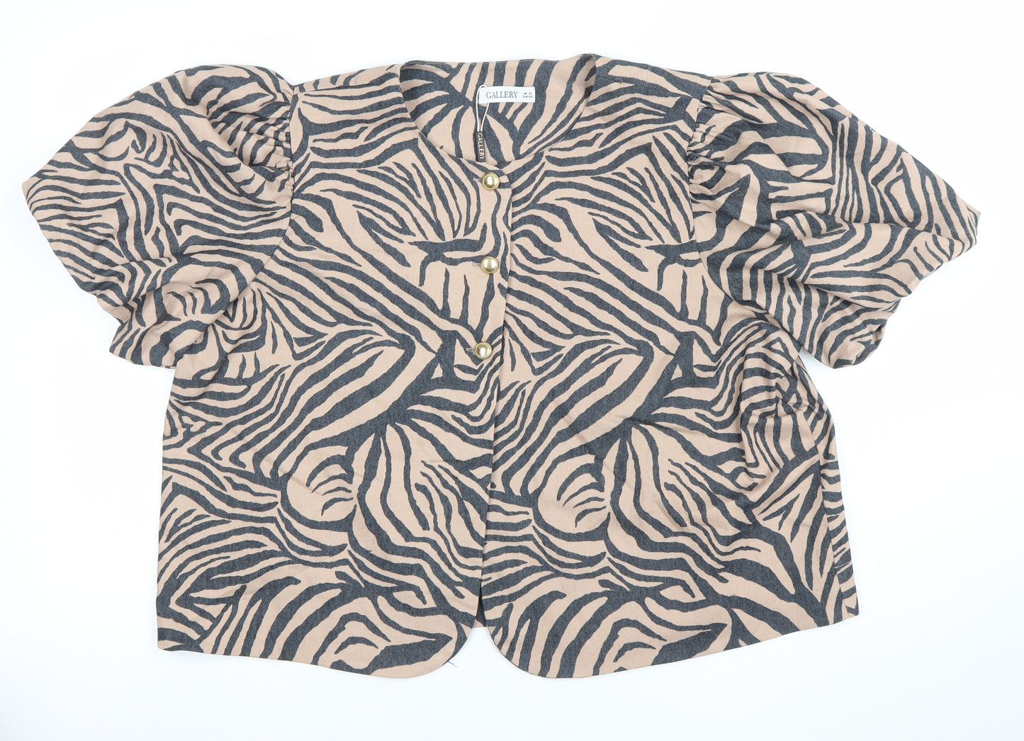 Gallery Women’s Beige Zebra Print Short Sleeve Blazer UK 20