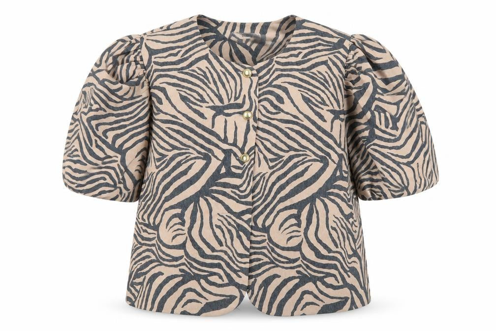 Gallery Women’s Beige Zebra Print Short Sleeve Blazer UK 20