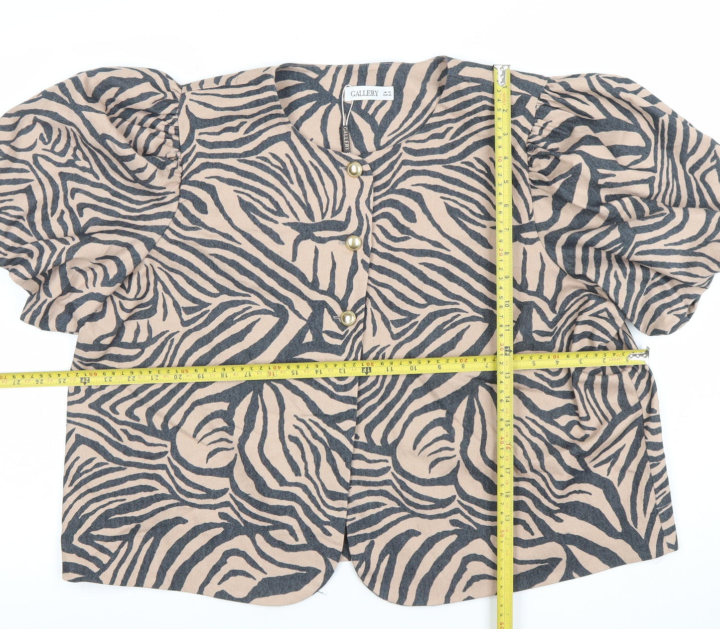 Gallery Women’s Beige Zebra Print Short Sleeve Blazer UK 20