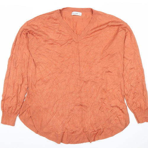 Gallery Women's Orange V-Neck Long Sleeve Cotton Blend Blouse Size S
