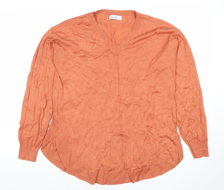 Gallery Women's Orange V-Neck Long Sleeve Cotton Blend Blouse Size S