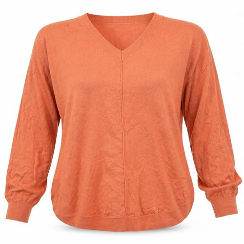 Gallery Women's Orange V-Neck Long Sleeve Cotton Blend Blouse Size S
