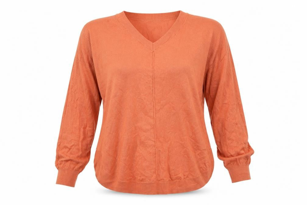 Gallery Women's Orange V-Neck Long Sleeve Cotton Blend Blouse Size S