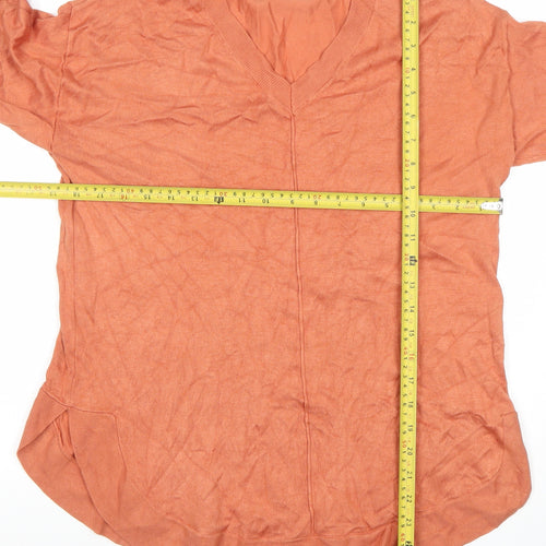 Gallery Women's Orange V-Neck Long Sleeve Cotton Blend Blouse Size S