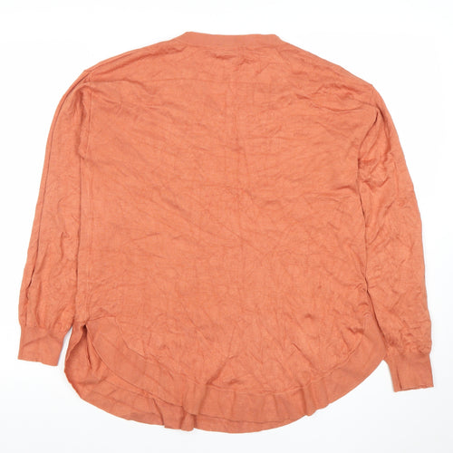 Gallery Women's Orange V-Neck Long Sleeve Cotton Blend Blouse Size S