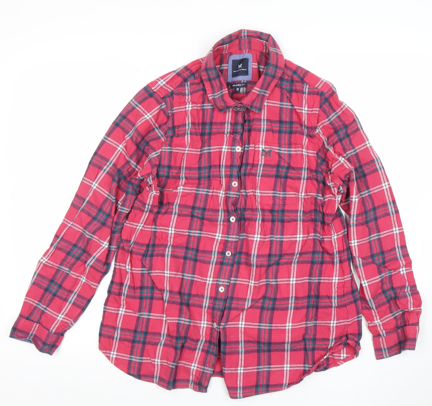 Crew Clothing Company Men's Red Plaid Long Sleeve Relaxed Fit Cotton Shirt M