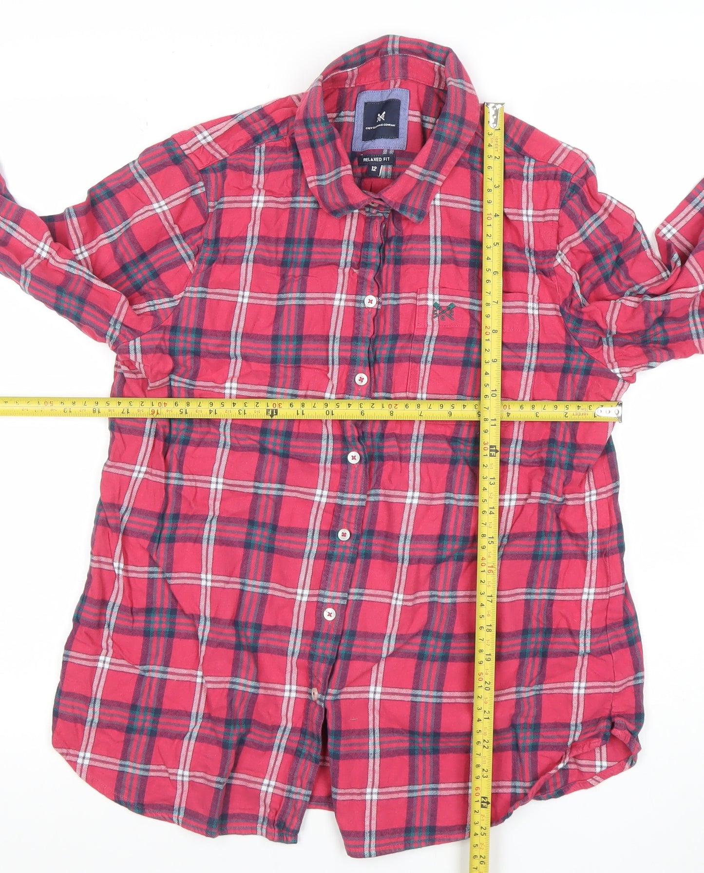 Crew Clothing Company Men's Red Plaid Long Sleeve Relaxed Fit Cotton Shirt M