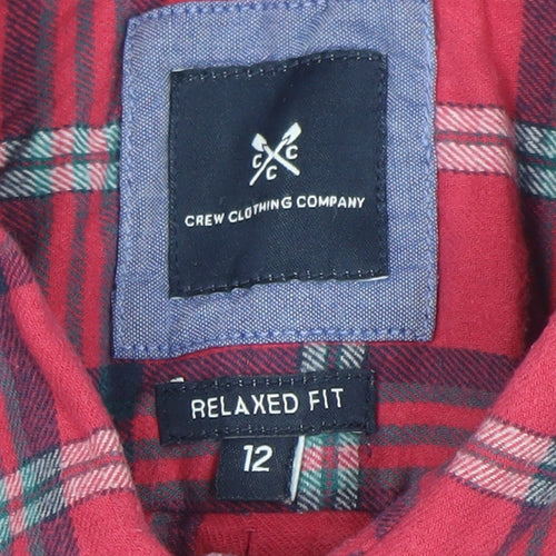 Crew Clothing Company Men's Red Plaid Long Sleeve Relaxed Fit Cotton Shirt M