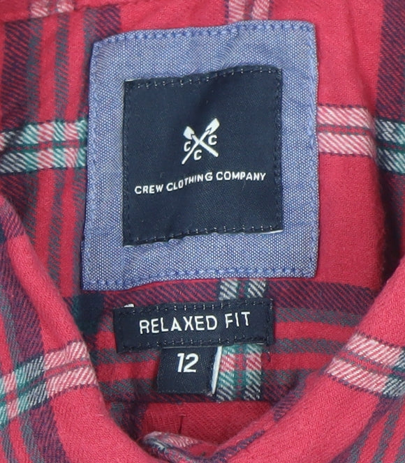 Crew Clothing Company Men's Red Plaid Long Sleeve Relaxed Fit Cotton Shirt M