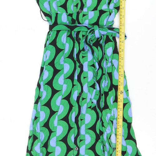 Stradivarius Womens Green Geometric Midi Shirt Dress XS