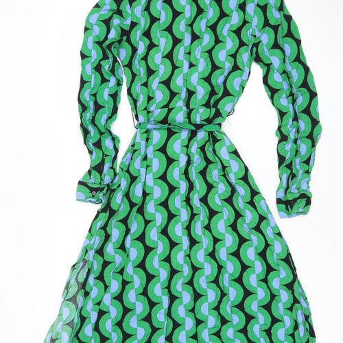 Stradivarius Womens Green Geometric Midi Shirt Dress XS